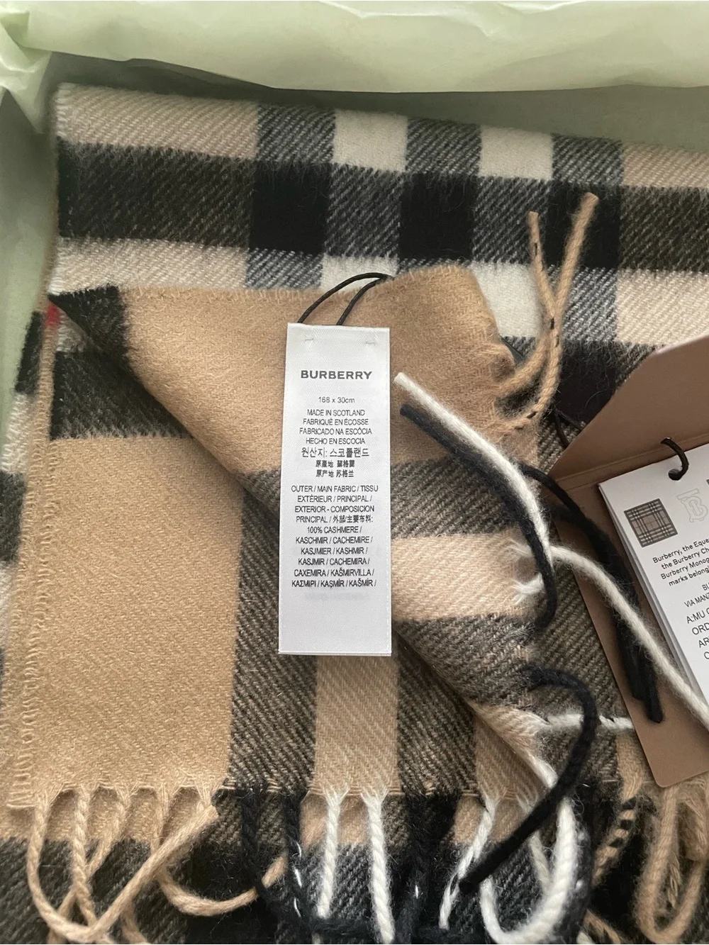 Burberry Beige, Black & White Giant Check Cashmere Scarf